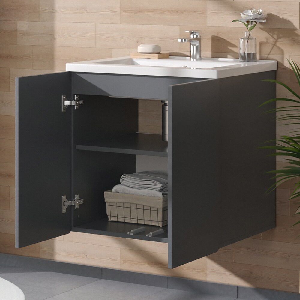 Vicco Badmöbel-Set Izan Grau modern Waschtischunterschrank Waschbecken