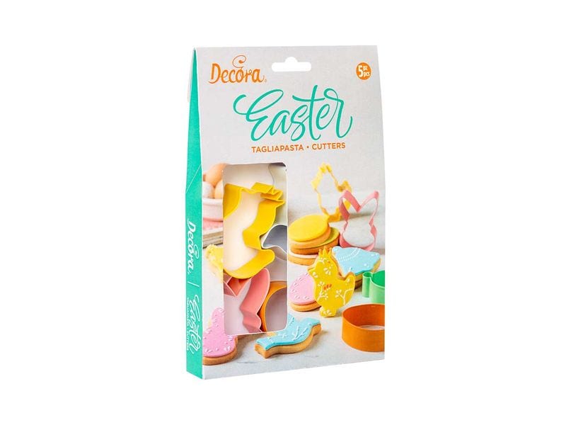 Decora Guetzli-Ausstecher Ausstechformen Set Ostern - 5 Stk Edelstahlausstecher in 5 verschiedenen Farben und Motiven