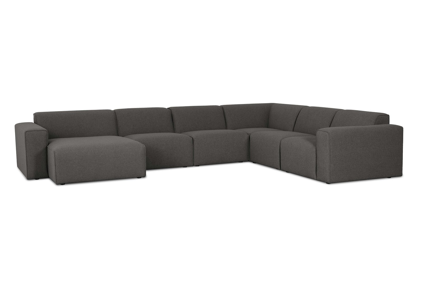 Styl U-sofa Sjeselong venstre, 2-seter og 2-seter høyre. Tekstil Lombardo 7 Antracite med sorte ben.