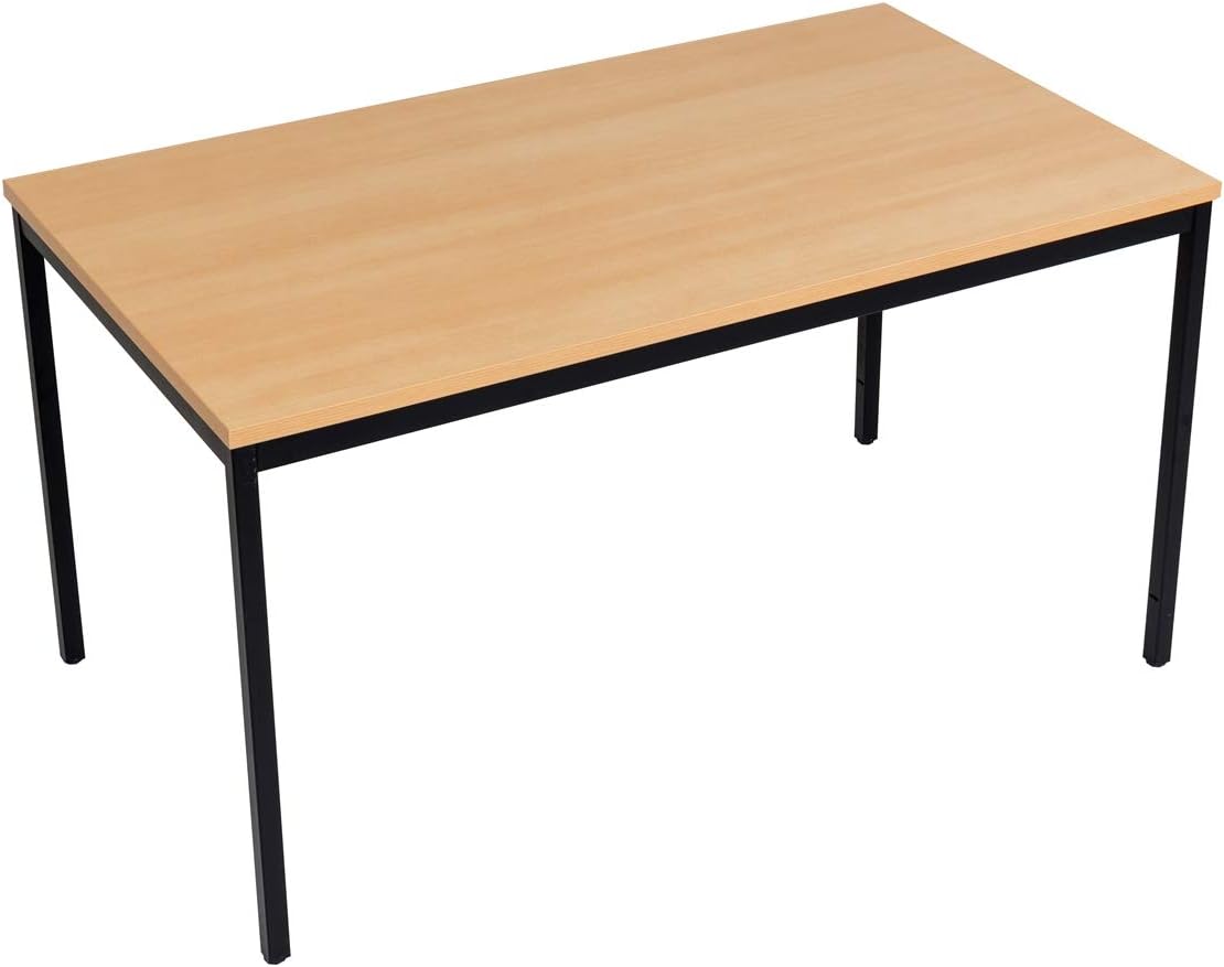 furni24 Schreibtisch-Stahl 120x80x75cm, Buche, TÜV/GS-Einfache Montage, Arbeitstisch, Bürotisch, Küchentisch, Esstisch, Druckertisch Büro-Möbel Arbeitszimmer Computertisch Gaming-Tisch Mehrzwecktisch