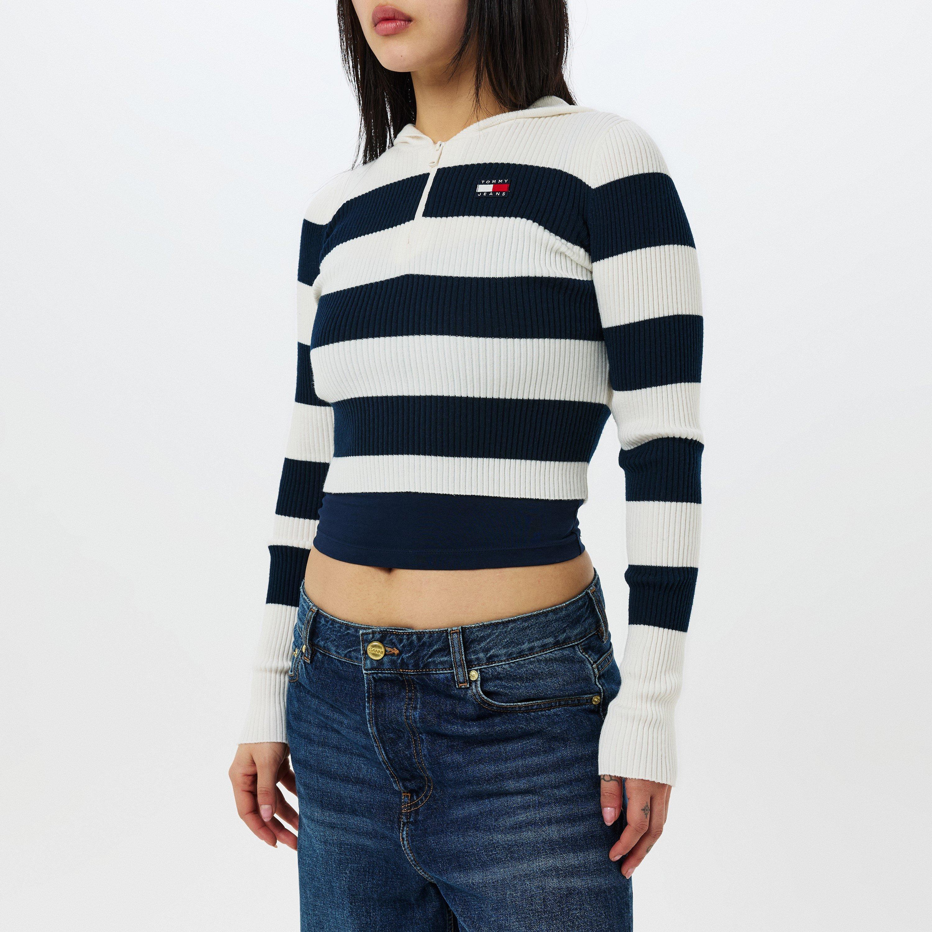 Tommy Jeans Striped Quarter Zip Hooded Sweater