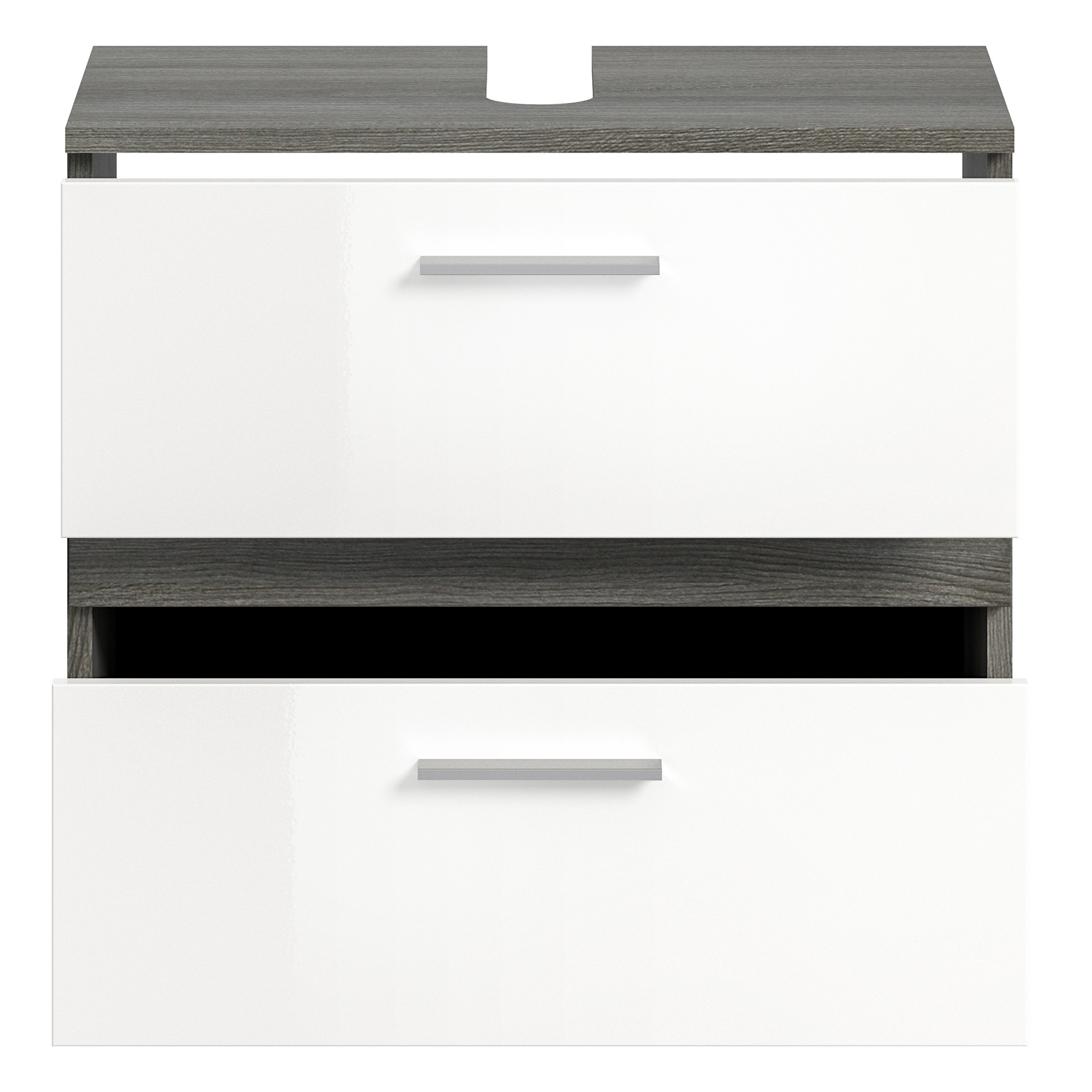 Waschbeckenunterschrank BLAKE - weiß Hochglanz - Rauchsilber - 60 cm
