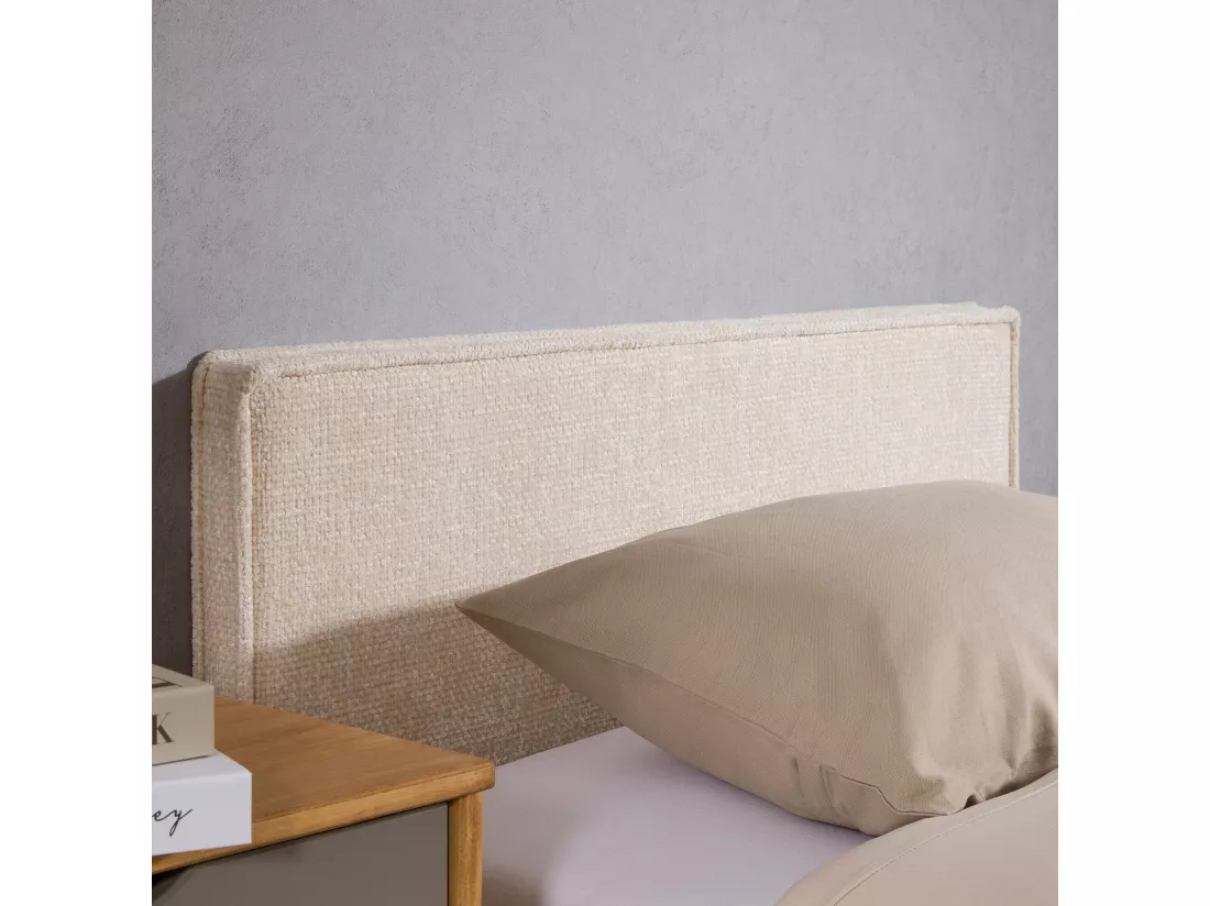 Tête de lit YOLAN 90 rembourrée, En tissu polyester pour lit 90 cm, Sur pieds en plastique, Blanc