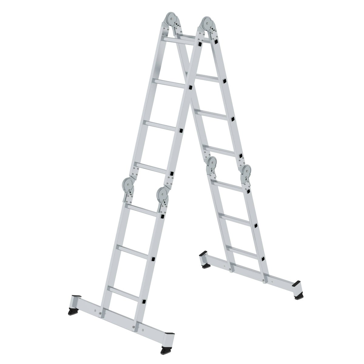 PROREGAL Multifunctionele ladder, 4-delig, met dwarsbalk en houten platform, 2 x 3 en 2 x 4 sporten