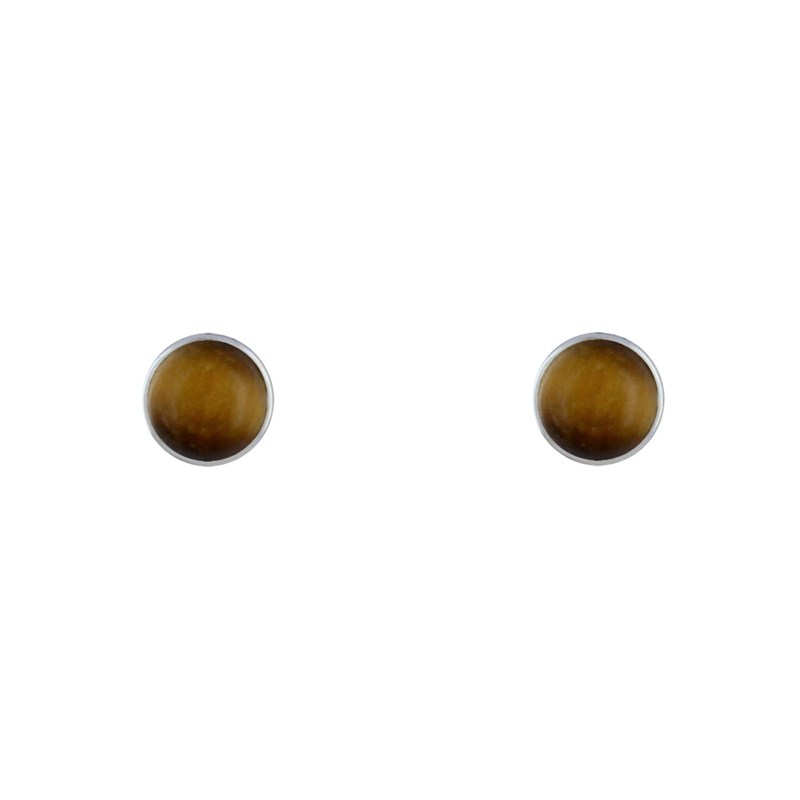 Boucles d'Oreilles Clous Argent Demi Perle Oeil de Tigre