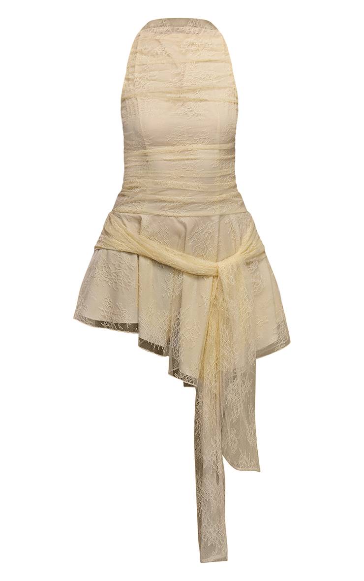 Citron Robe Courte Asymétrique En Dentelle Transparente