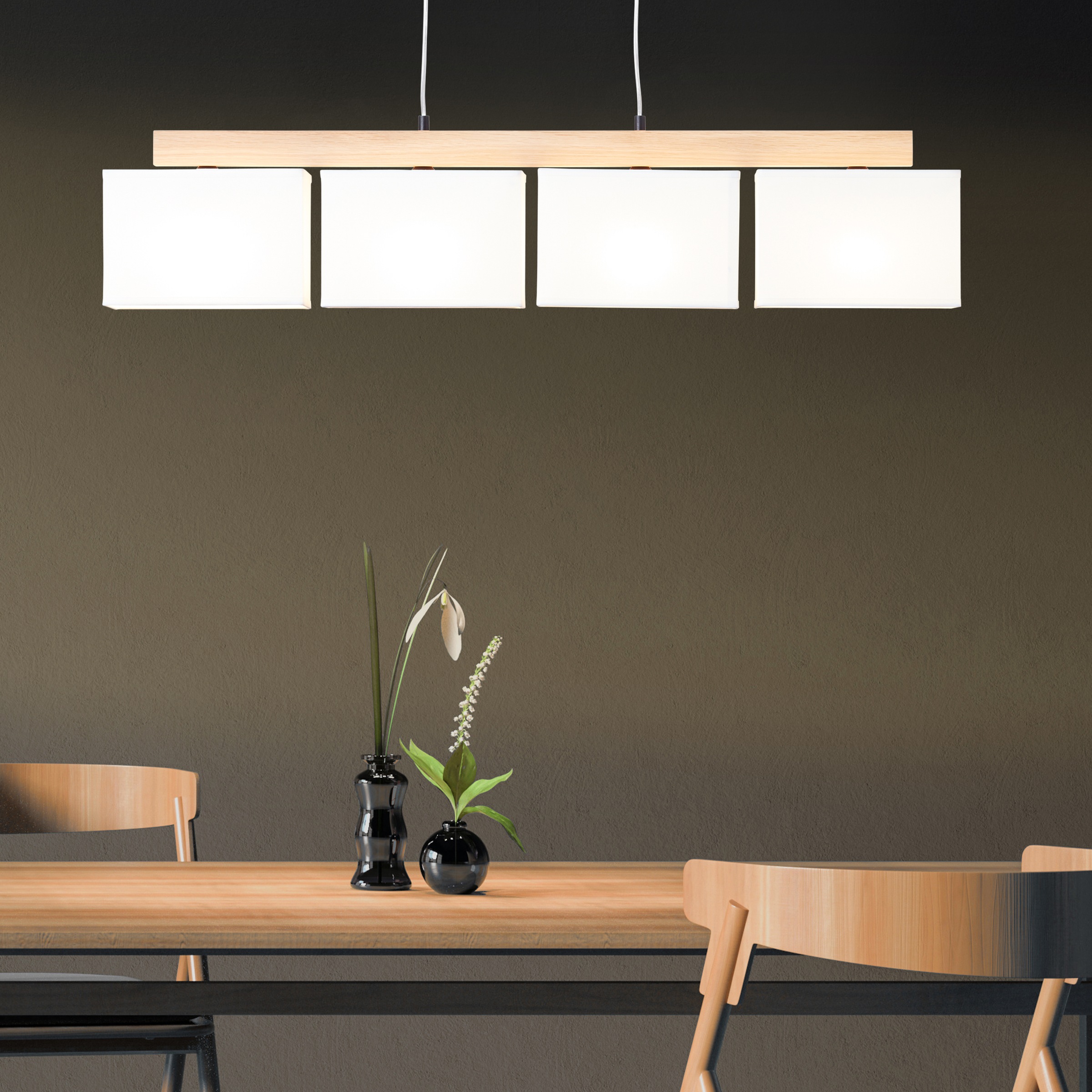 Brilliant Pendelleuchte »Rayan« E27 1 Stk. Stoffschirme, H 113 cm, B 95 cm, 4 x E27, eiche geölt/weiss