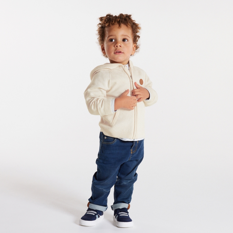 Gilet zippé maille à capuche blanc bébé garçon