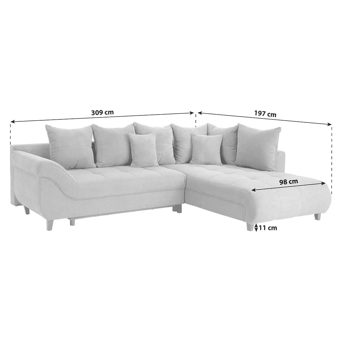 Ecksofa Mendoza 125 x 241 Grau