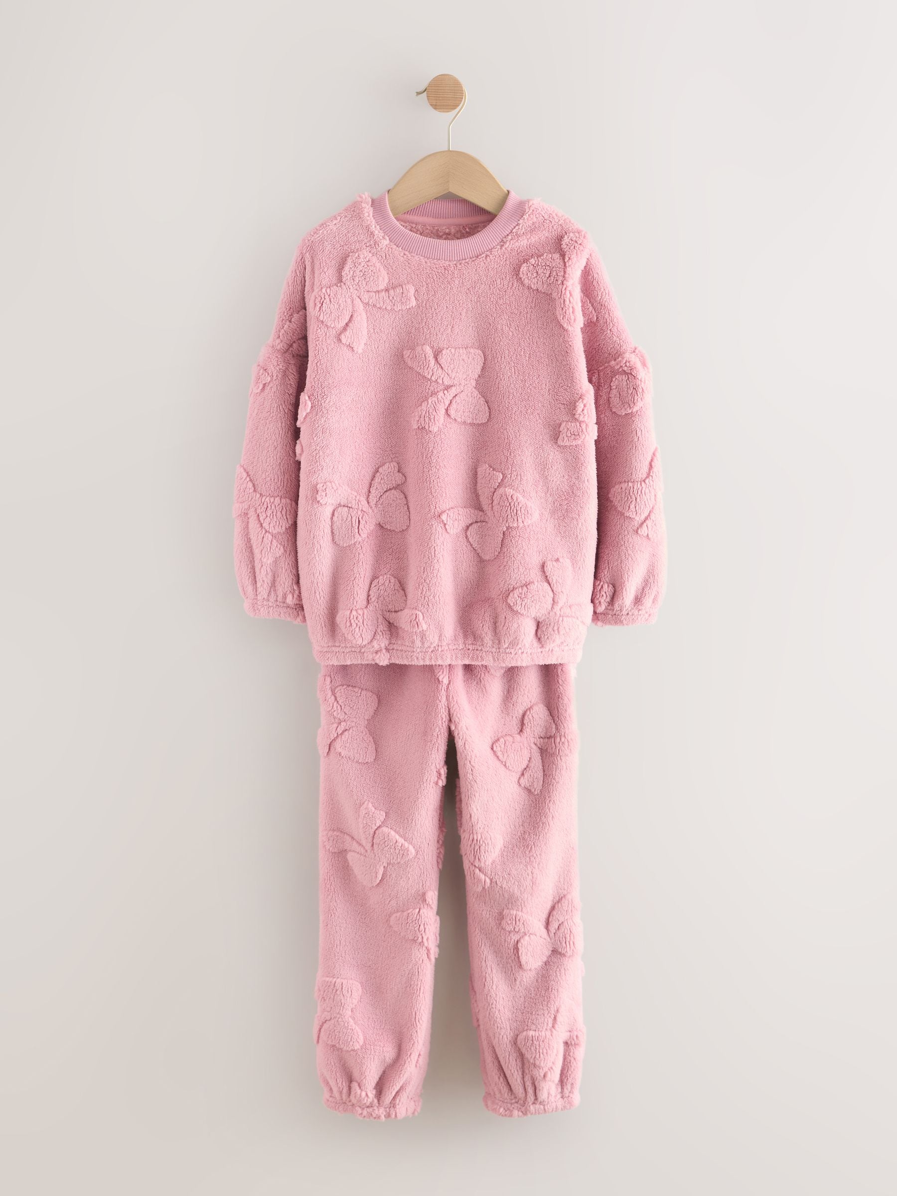 Roze met strik - Fleece Jacquard Pyjama's Set 2 Pieces (2-16jr)