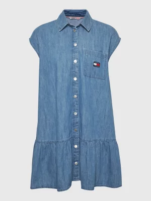 Vestido Camisa Jeans Chambray com Insígnias