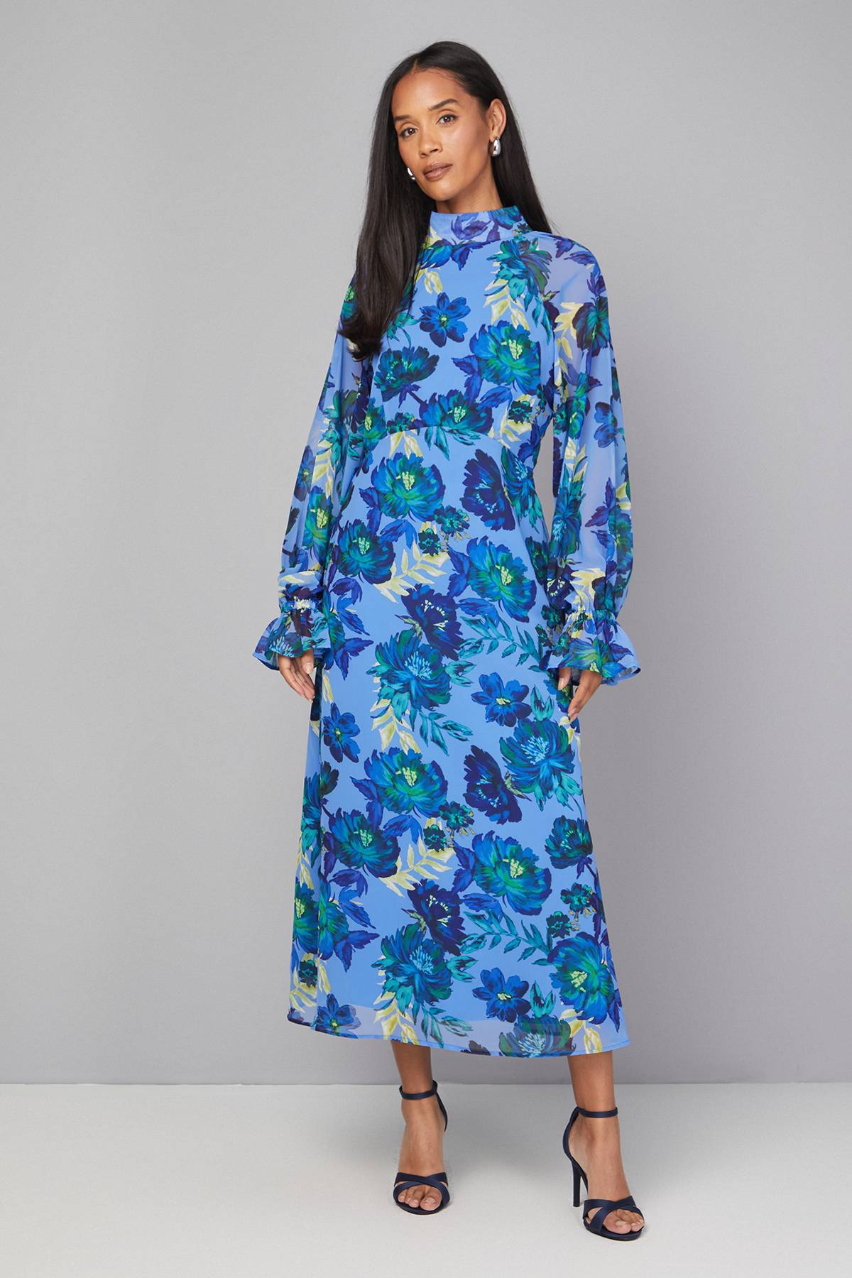 Wallis Robe Smock Fleurie à Col Noué