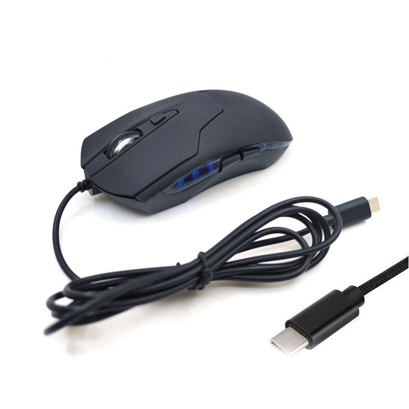 Optische USB C Gaming Maus mit Kabel 2400 DPI mit 6 Tasten   Beleuchtung (MacOS/Windows) - Schwarz