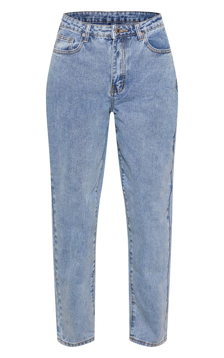 Mid Blue Wash Prettylittlething Jean Mom Taille Haute