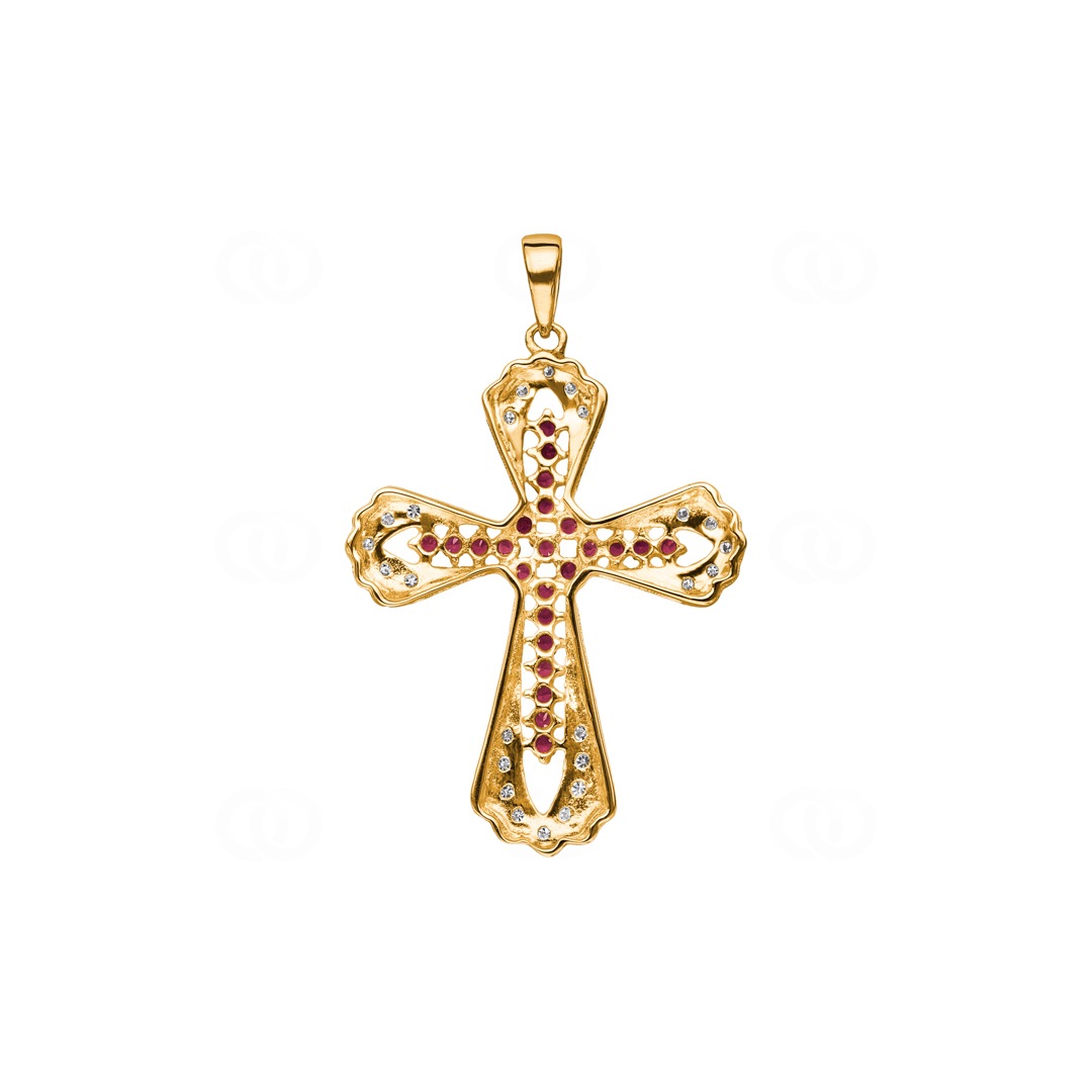 Kreuzanhänger 750/18 K Gelbgold mit Rubinen & Diamanten 0.15 ct H/si