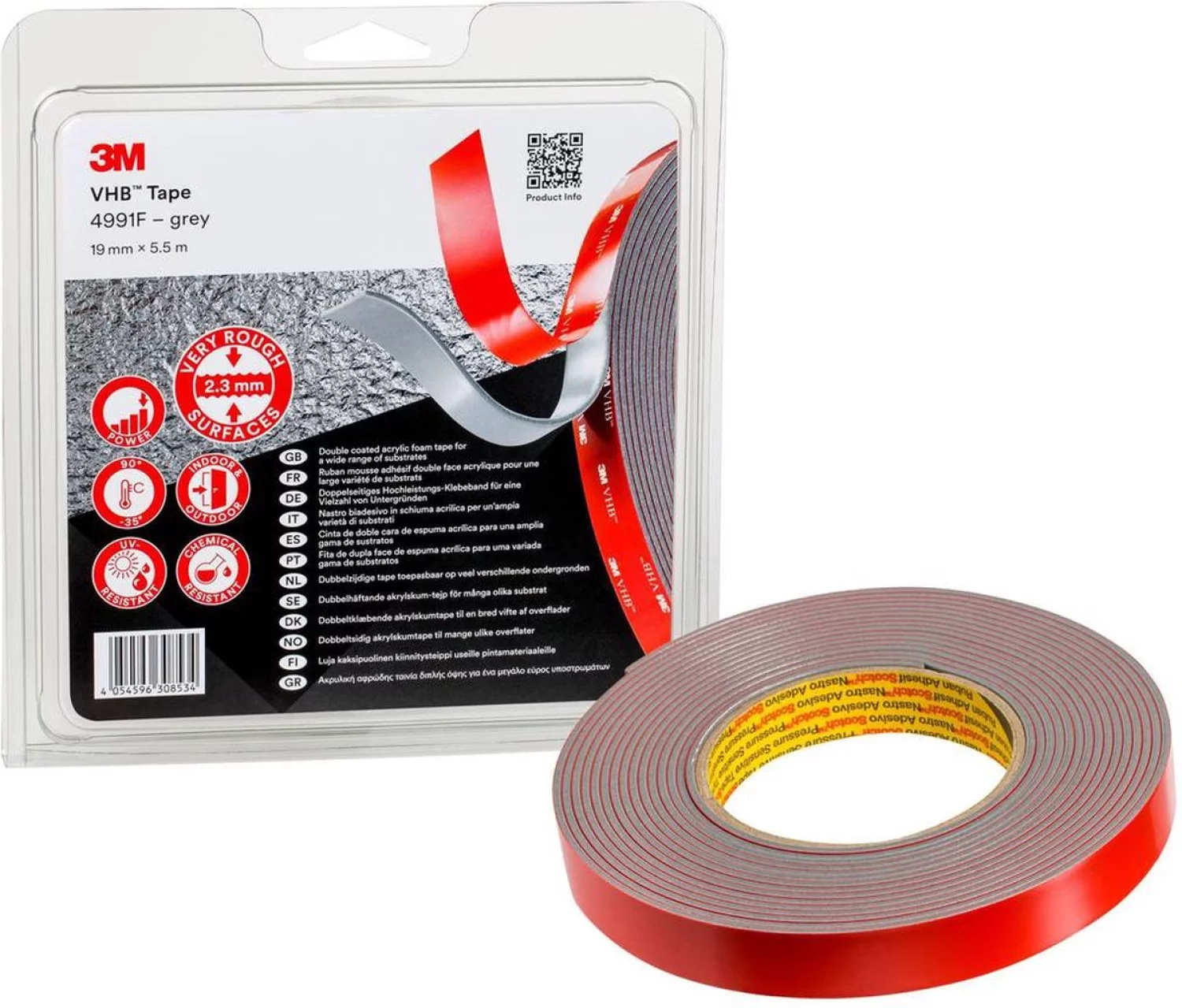 3M 4991F VHB tape Grijs - 19 mm x 5.5 m x 2.3 mm