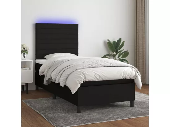 Sommier tapissier avec matelas et LED Noir 90x190 cm Tissu