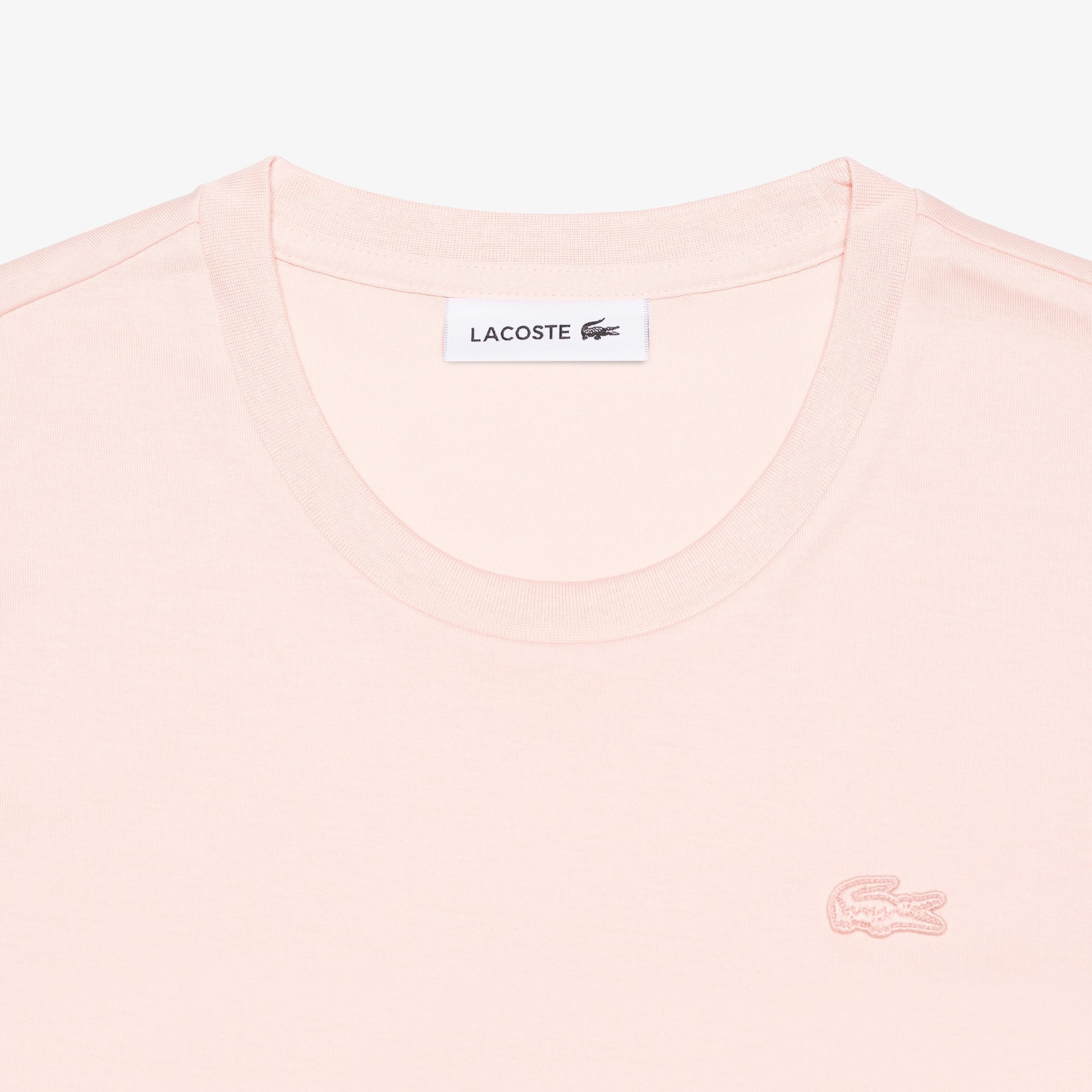 T-shirt à col rond et manches trois-quarts en coton uni T-Shirts - Rose - Lacoste - Femme