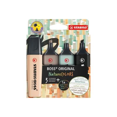 STABILO BOSS ORIGINAL NatureCOLORS - 4 Surligneurs - gris chaud, beige, vert terre, noir