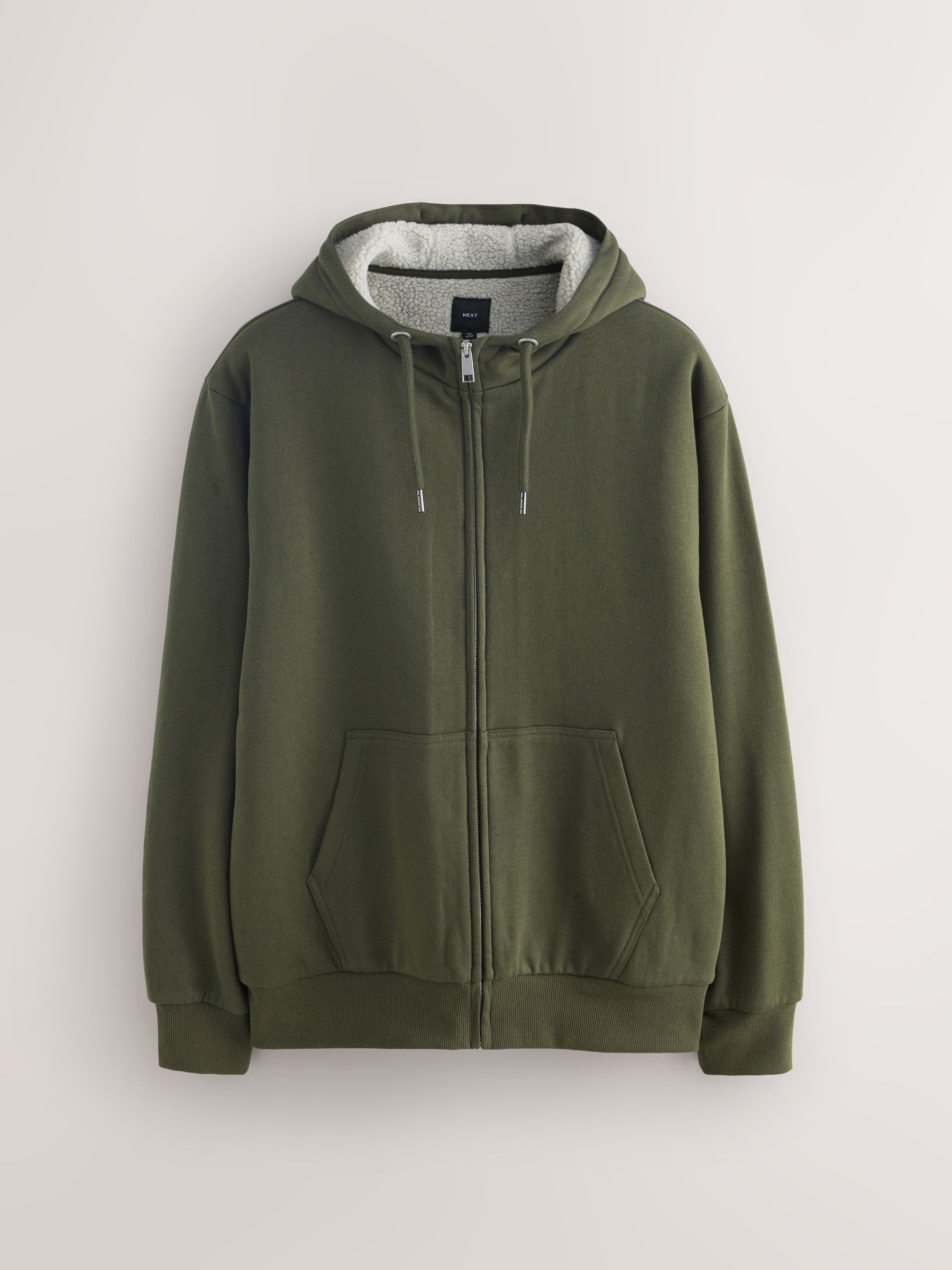Kakigroen - Borg hoodie met fleecevoering en volledige ritssluiting
