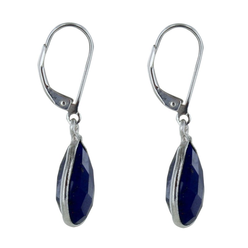 Boucles d'Oreilles Argent Goutte de Lapis Lazuli Facettée