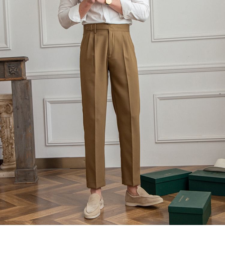 DuckleBeam - Mid Rise Plain Cropped Straight Leg Dress Pants