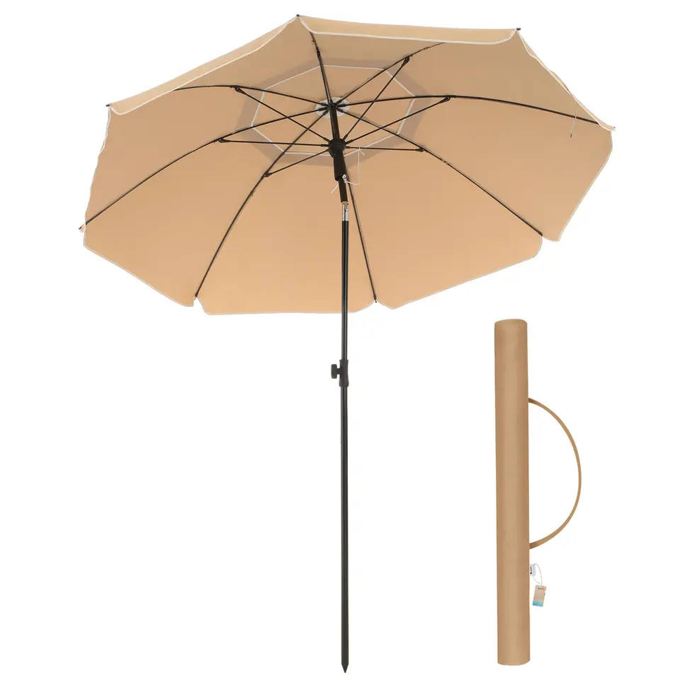 Parasol 180 cm diameter, rond / achthoekige strandparasol kantelbaar - taupe