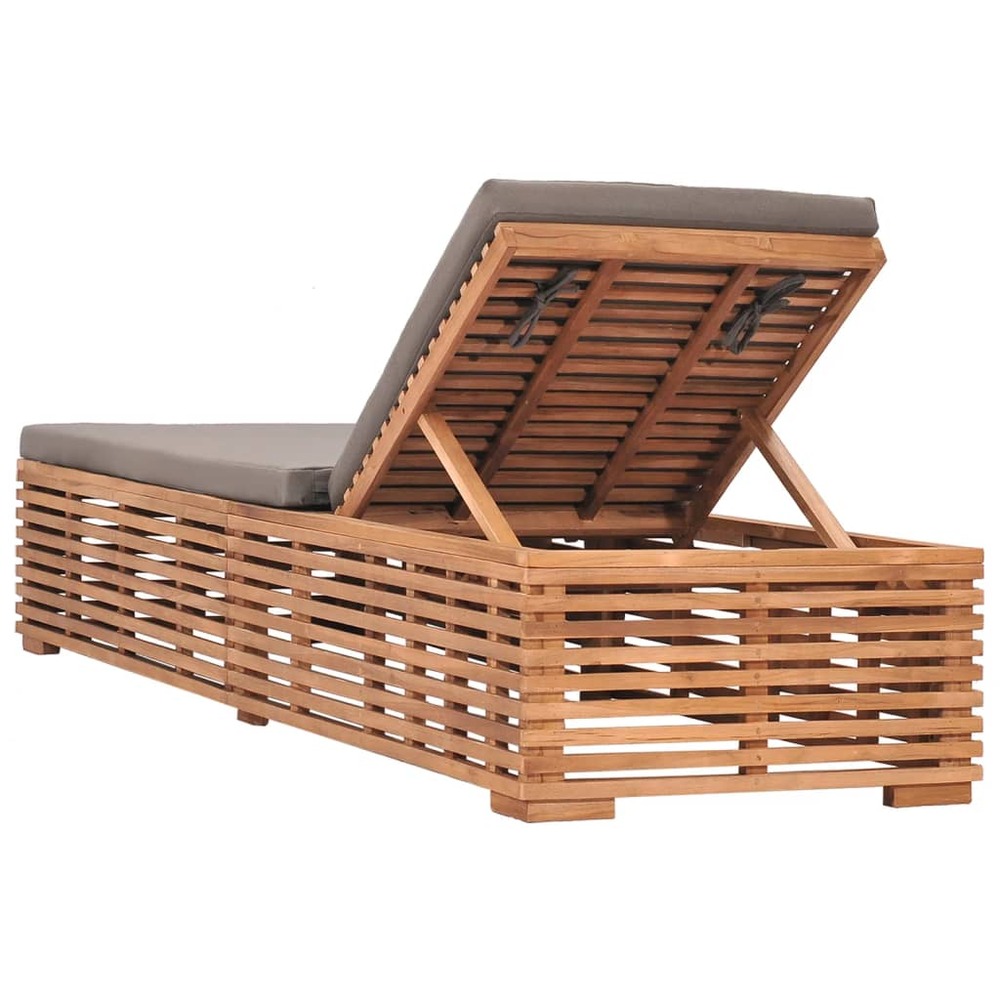 Transat chaise longue bain de soleil lit de jardin terrasse meuble d'extérieur avec coussin gris foncé bois de teck solide 02