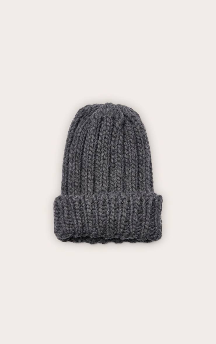 Gris Bonnet À Revers En Maille Torsadée