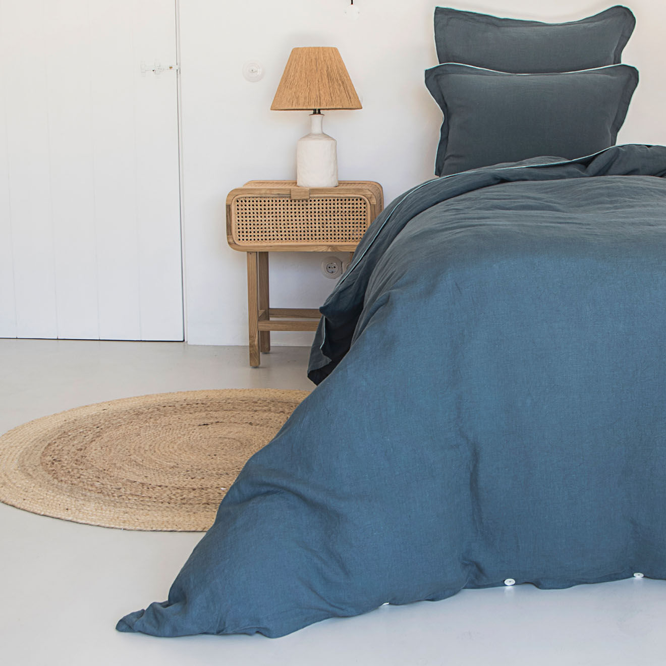 Febronie Home Drap housse 100% Lin Hortense bleu de prusse