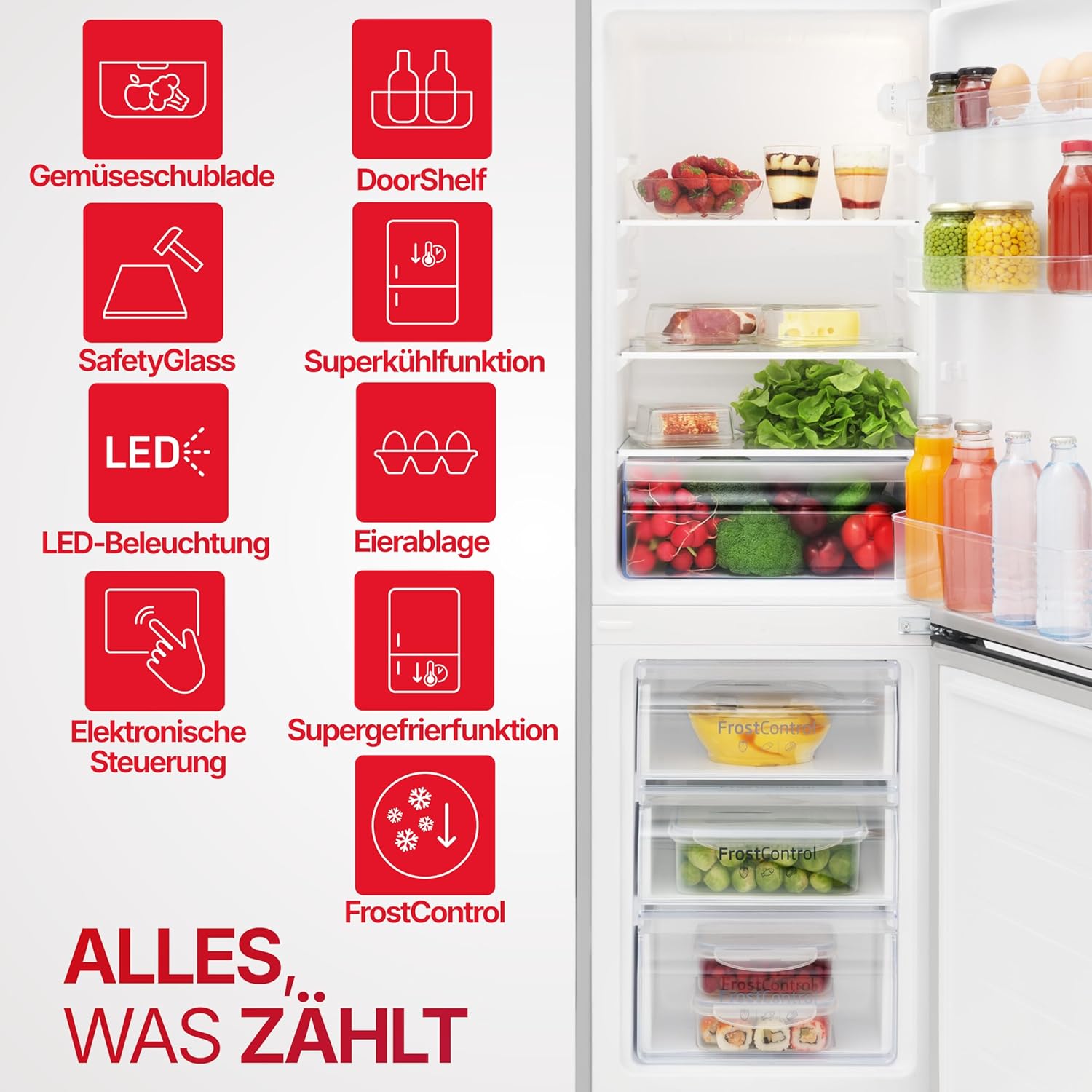 Amica Kühl Gefrierkombination freistehend 144 cm 157 l Nutzinhalt mit Superkühlfunktion und Supergefrierfunktion, Edelstahloptik