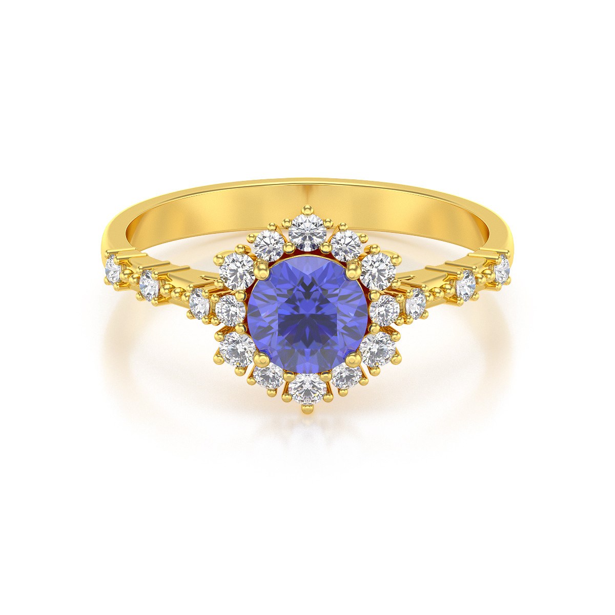 Bague ADEN Or 585 Jaune Tanzanite et diamants 3.25grs