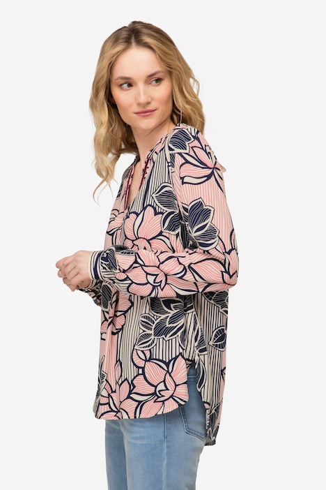 Bluse, Blumen Print, Stehkragen, Langarm