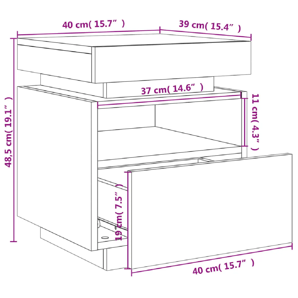 vidaXL Armoire de chevet LED