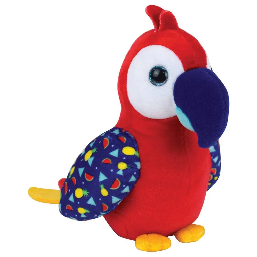 PELUCHE PERROQUET ROUGE QUI REPETE ET SE DANDINE 20 CM