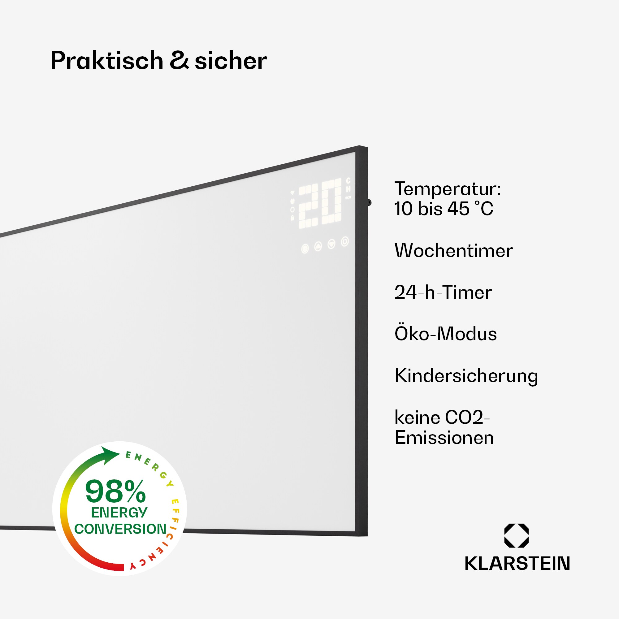 Wonderwall Smart Bornholm Infrarotheizung 130x65cm App 770W 770 Watt Schwarz