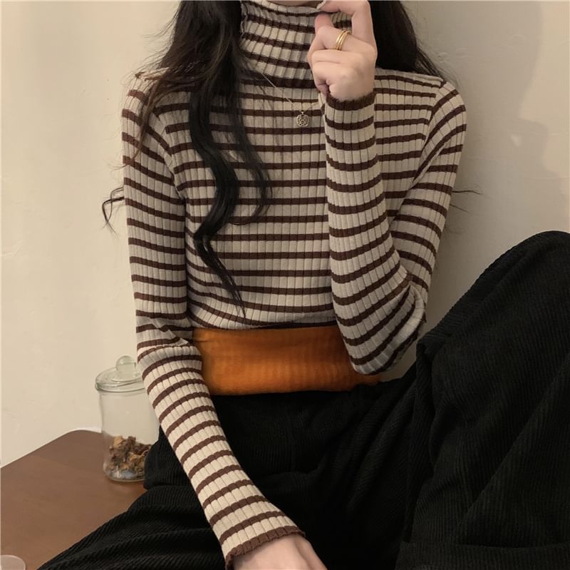 Magimomo - Gestreepte top met lange mouwen en coltrui, gevoerd met fleece