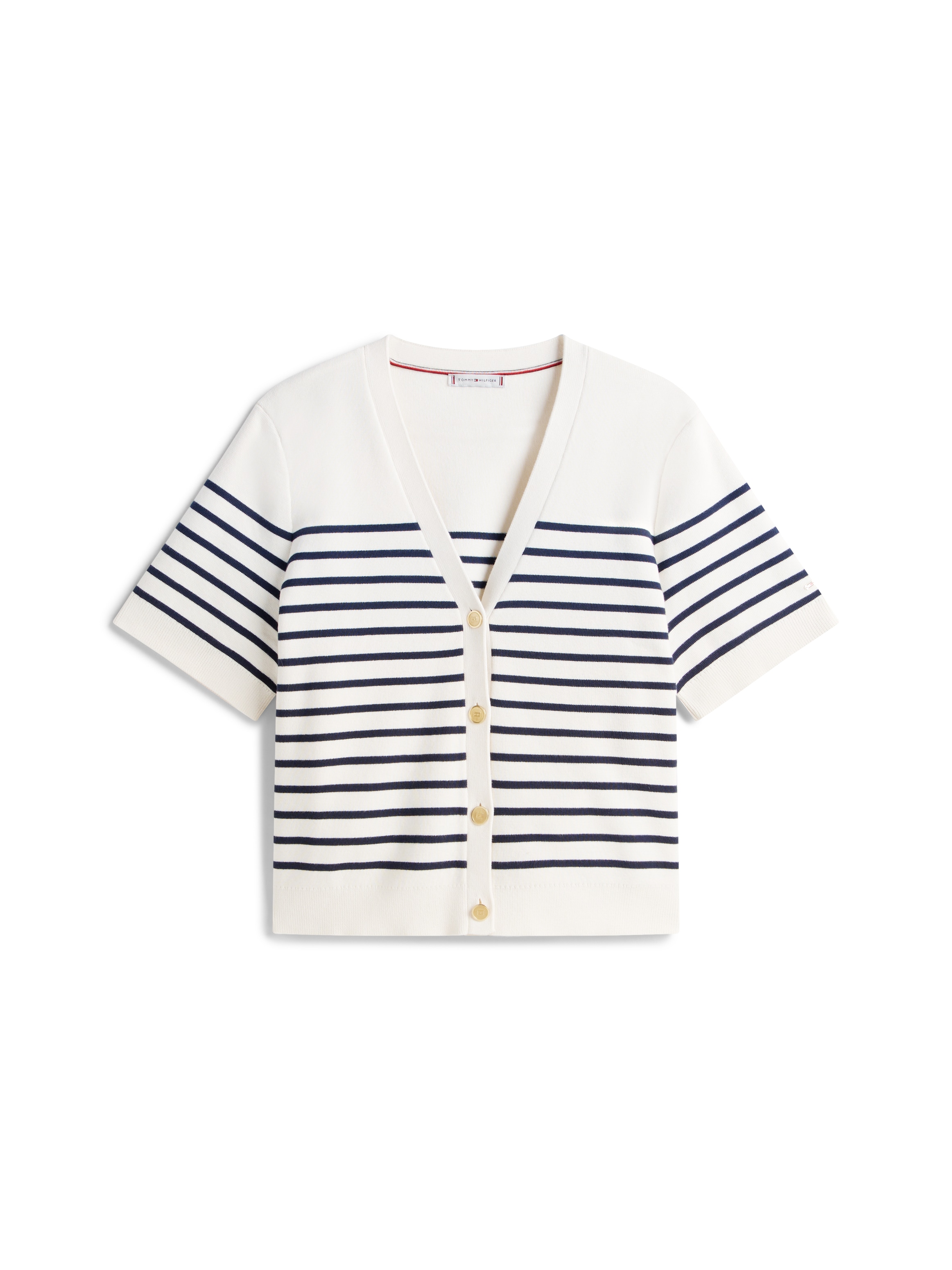 Tommy Hilfiger Curve Strickjacke »CRV CO JRSY MID GG GOLD BTN CRDI«, in grossen Grössen, mit goldfarbenen Knöpfen