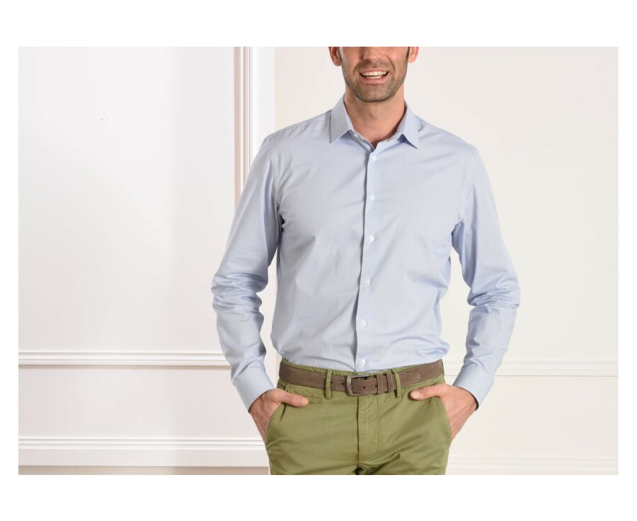 Chemise blanche imprimée motifs bleus - Col français - ARTHUS