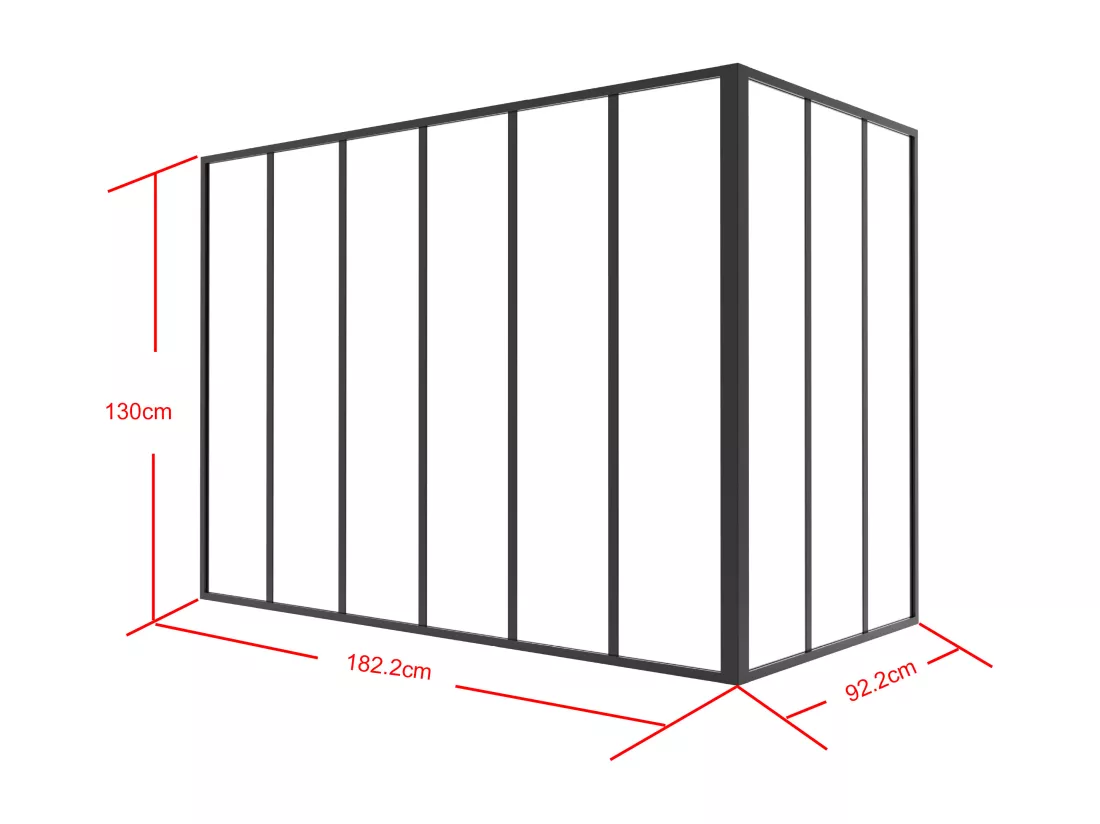 Verrière d'angle d'atelier en aluminium thermolaqué - L180 x L90 x H130 - Noir - BAYVIEW