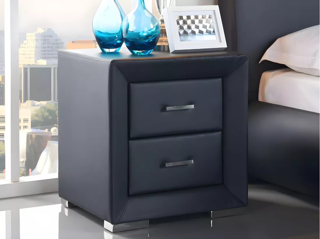 Lot de 2 tables de chevet - 2 tiroirs - Simili noir - CAPITOLE