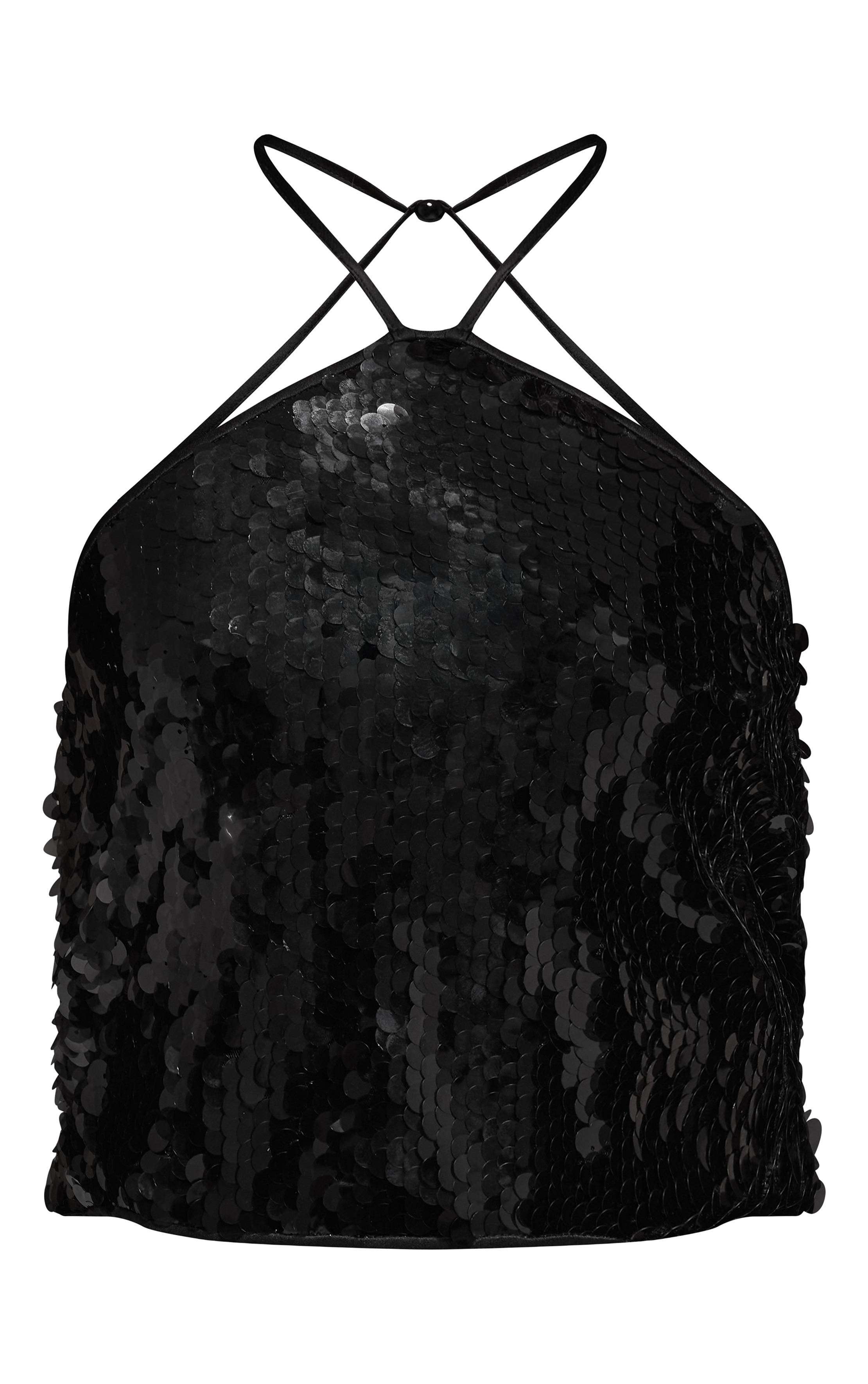 Noir Haut Dos Bénitier À Sequins Ronds Et Encolure Américaine