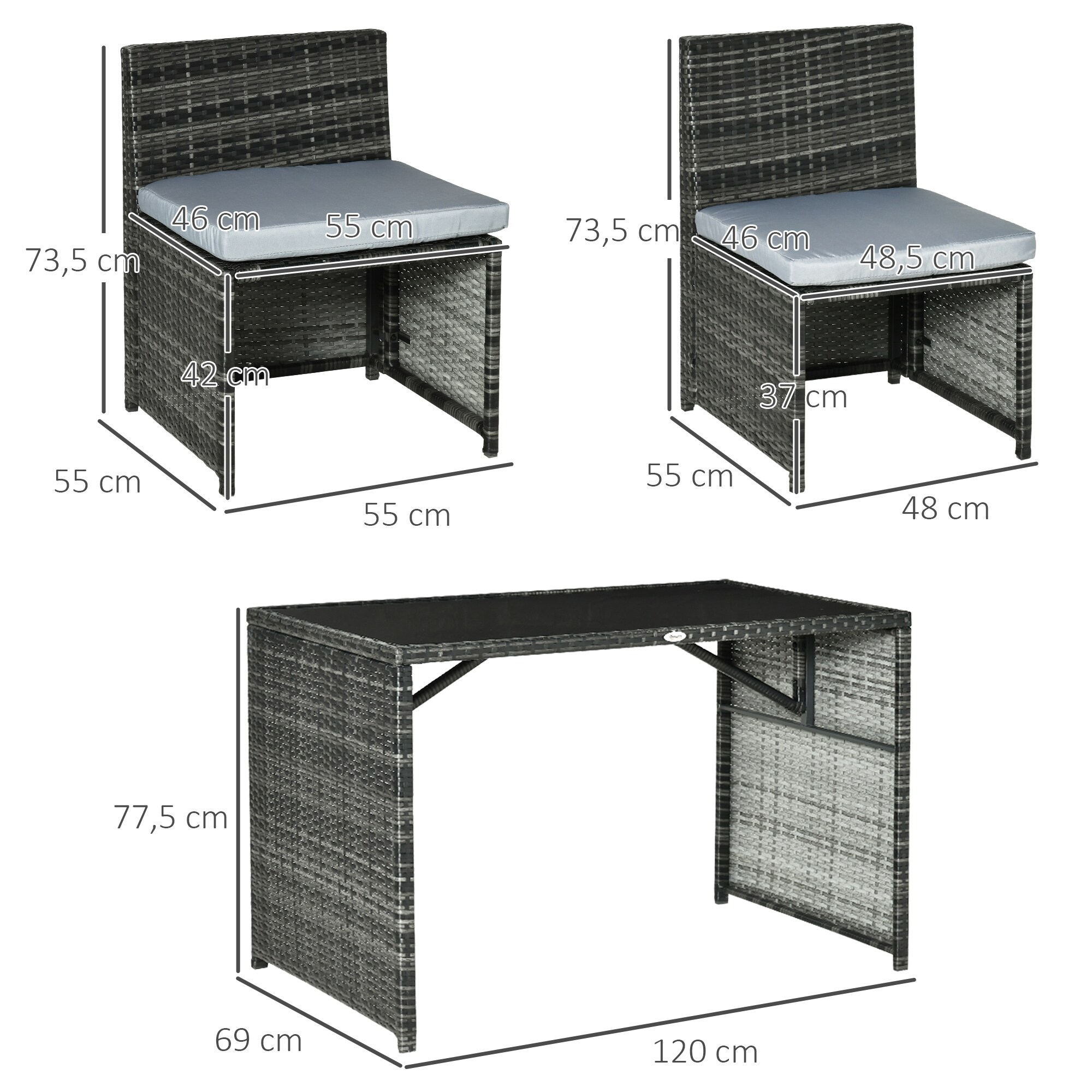 Outsunny Gartenmöbel Set mit kompaktem Design grau 120L x 69B x 77,5H cm