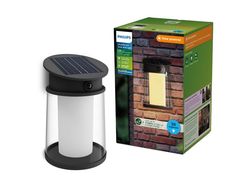Philips Juda Wand Solar UE RD 2700K anthrazit Solar-Aussenwandleuchte mit Bewegungssensor