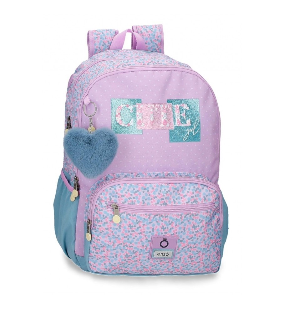 Mochila Joumma Bags EnsoCute Girl com dois compartimentos, roxa - 32x44x17cm