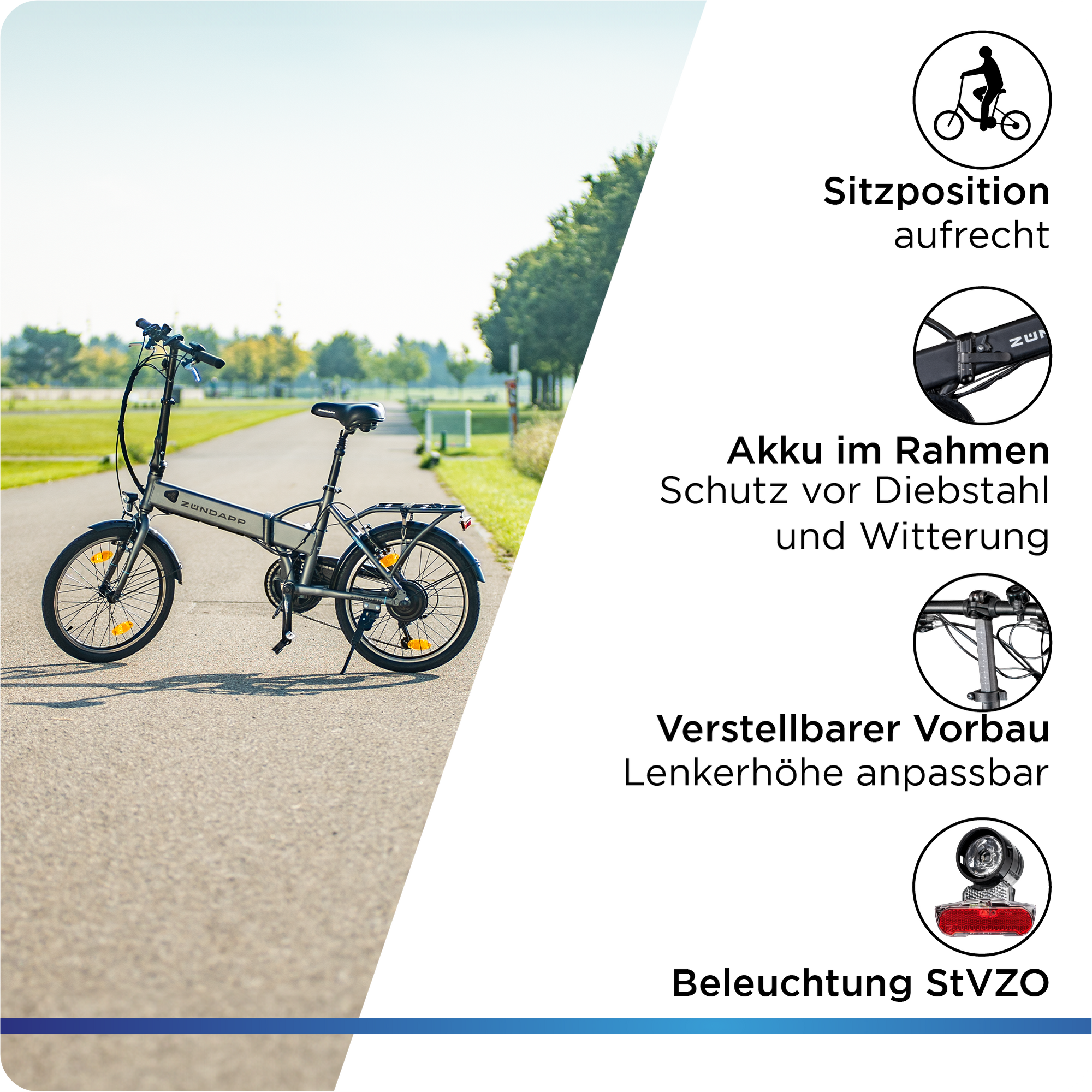 Zündapp Z101 20 Zoll Elektro Klapprad für Erwachsene 150 - 180 cm 6 Gang E Klappfahrrad E Bike Faltrad Pedelec StVZO