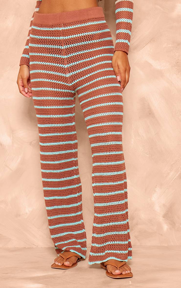 Moka Pantalon Large En Crochet Tricoté À Rayures