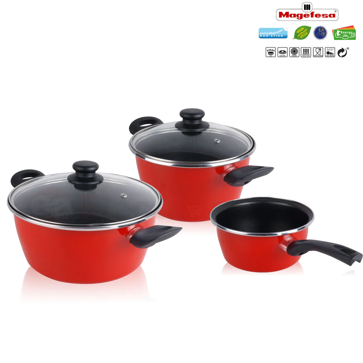 Batterie de cuisine 5 pièces, induction, antiadhésive sans PFOA Rouge