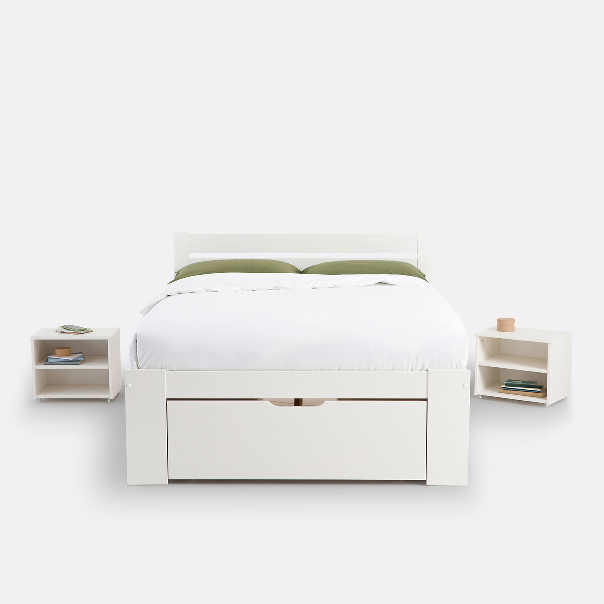 LA REDOUTE INTERIEURS<br>Cama com estrado de ripas, gavetas e mesas de cabeceira, Konni