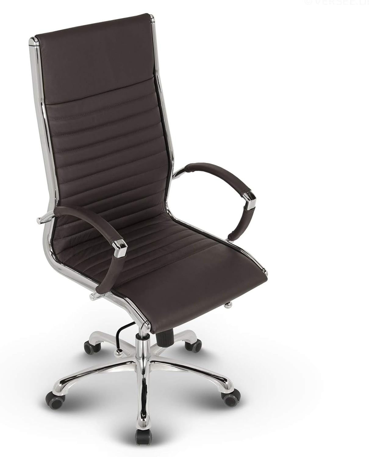 VERSEE Premium Echt-Leder Chefsessel Montreal in Braun - Ergonomischer Designstuhl für Büro und Home-Office - Sitzhöhe 46-54cm - Belastbar bis 150kg